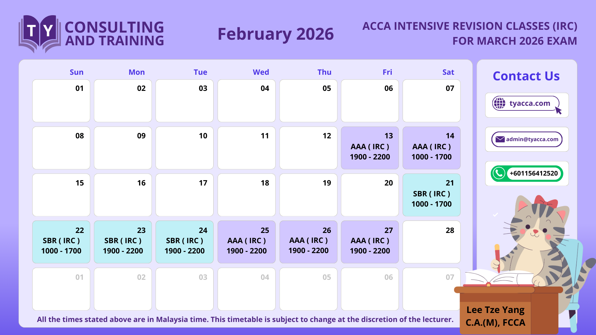 Timetable - TY ACCA
